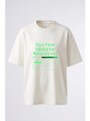 Anetos Windows 95 Tasarım Sırt Baskılı Pamuk Beyaz Oversize T-Shirt