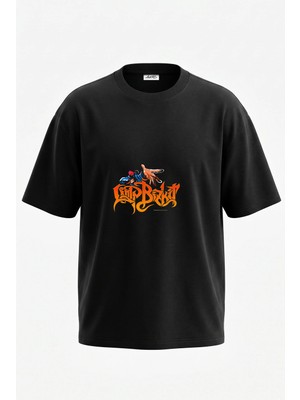 Anetos Hiphop Streetart Tasarım Sırt Baskılı Pamuk Siyah Oversize T-Shirt