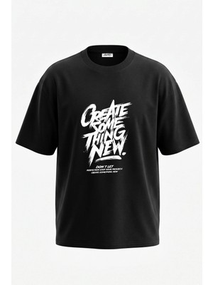 Anetos Yaratici Yazi Tasarım Sırt Baskılı Pamuk Siyah Oversize T-Shirt