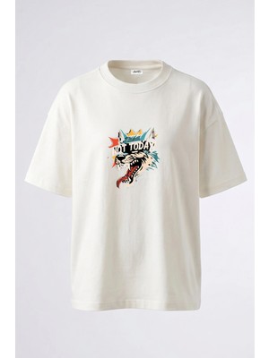 Anetos Not Today Kurt Tasarım Sırt Baskılı Pamuk Beyaz Oversize T-Shirt