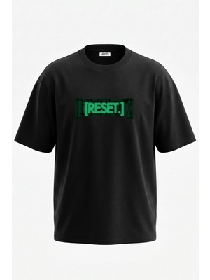 Anetos Matrix Reset Tasarım Sırt Baskılı Pamuk Siyah Oversize T-Shirt