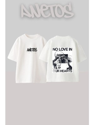 Anetos Death Grips Tasarım Sırt Baskılı Pamuk Beyaz Oversize T-Shirt