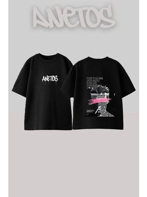 Anetos Fight Club 1 Tasarım Sırt Baskılı Pamuk Siyah Oversize T-Shirt