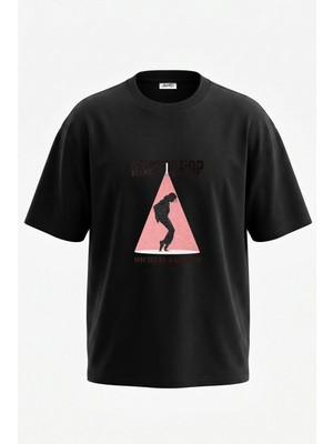 Anetos Michael Jackson_8 Tasarım Sırt Baskılı Pamuk Siyah Oversize T-Shirt