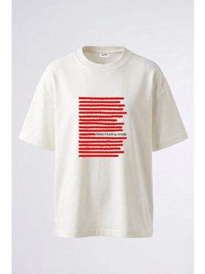 Anetos Make It Simple Tasarım Sırt Baskılı Pamuk Beyaz Oversize T-Shirt