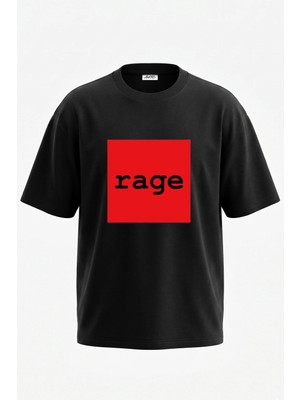 Anetos Rage Tasarım Sırt Baskılı Pamuk Siyah Oversize T-Shirt