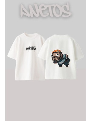 Anetos Brimstone Valorant Tasarım Sırt Baskılı Pamuk Beyaz Oversize T-Shirt