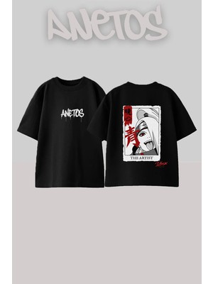 Anetos Deidara Naruto Tasarım Sırt Baskılı Pamuk Siyah Oversize T-Shirt