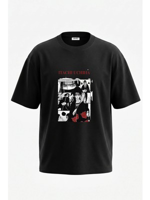 Anetos Itachi Uchiha Tasarım Sırt Baskılı Pamuk Siyah Oversize T-Shirt