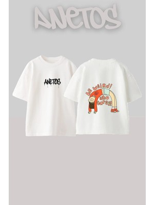 Anetos Weird Person Tasarım Sırt Baskılı Pamuk Beyaz Oversize T-Shirt