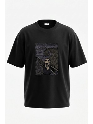 Anetos Skellington Scream Tasarım Sırt Baskılı Pamuk Siyah Oversize T-Shirt