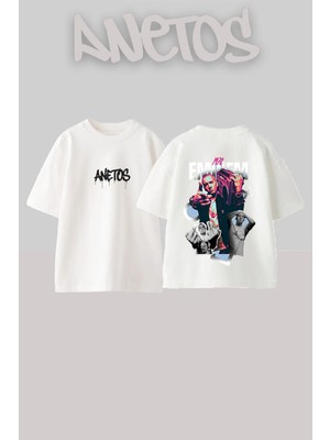 Anetos Eminem Poster Tasarım Sırt Baskılı Pamuk Beyaz Oversize T-Shirt