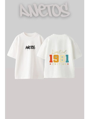 Anetos Limited 1981 Tasarım Sırt Baskılı Pamuk Beyaz Oversize T-Shirt