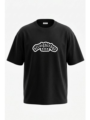 Anetos Straightedge Xxx Tasarım Sırt Baskılı Pamuk Siyah Oversize T-Shirt