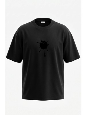 Anetos Ink Blot Tasarım Sırt Baskılı Pamuk Siyah Oversize T-Shirt