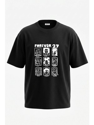 Anetos 27 Club Tasarım Sırt Baskılı Pamuk Siyah Oversize T-Shirt