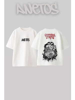 Anetos Cannibal Corpse Tasarım Sırt Baskılı Pamuk Beyaz Oversize T-Shirt