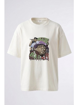 Anetos Notorious Bıg Tasarım Sırt Baskılı Pamuk Beyaz Oversize T-Shirt