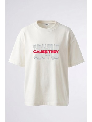 Anetos Hate Us Ain't Us Tasarım Sırt Baskılı Pamuk Beyaz Oversize T-Shirt