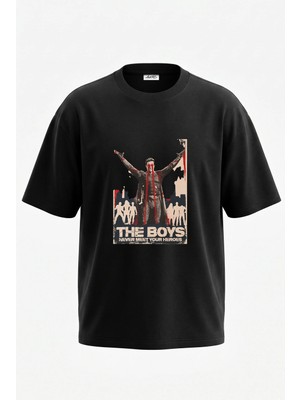 Anetos Homelander The Boys Tasarım Sırt Baskılı Pamuk Siyah Oversize T-Shirt