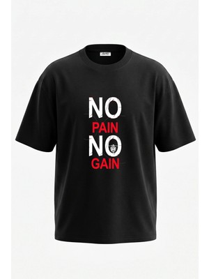 Anetos Fitness Motivasyon Tasarım Sırt Baskılı Pamuk Siyah Oversize T-Shirt