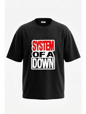 Anetos System Of A Down_1 Tasarım Sırt Baskılı Pamuk Siyah Oversize T-Shirt