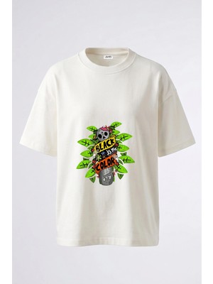 Anetos Kuru Kafa Grafiti Tasarım Sırt Baskılı Pamuk Beyaz Oversize T-Shirt