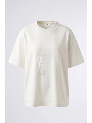 Anetos Art Is You Tasarım Sırt Baskılı Pamuk Beyaz Oversize T-Shirt