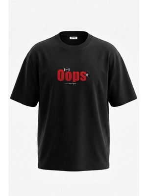 Anetos Oops I Did It Again Tasarım Sırt Baskılı Pamuk Siyah Oversize T-Shirt