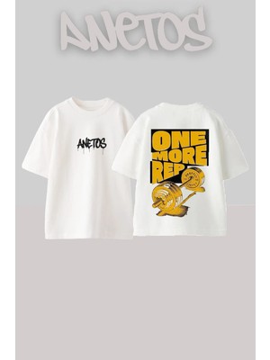 Anetos One Rep Tasarım Sırt Baskılı Pamuk Beyaz Oversize T-Shirt