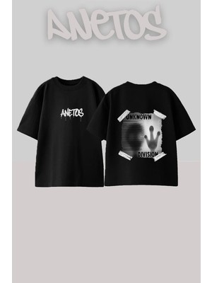 Anetos Creature Paw Tasarım Sırt Baskılı Pamuk Siyah Oversize T-Shirt