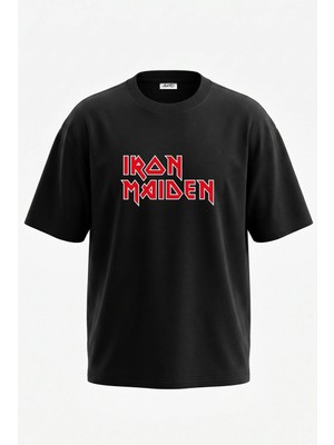 Anetos Iron Maiden Tasarım Sırt Baskılı Pamuk Siyah Oversize T-Shirt
