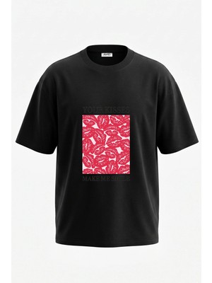 Anetos Opucuk Deseni Tasarım Sırt Baskılı Pamuk Siyah Oversize T-Shirt