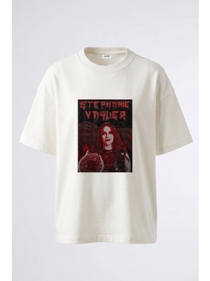 Anetos Stephonie Vogler Tasarım Sırt Baskılı Pamuk Beyaz Oversize T-Shirt