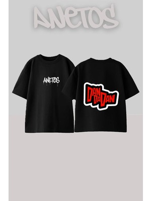Anetos Dan Da Tasarım Sırt Baskılı Pamuk Siyah Oversize T-Shirt