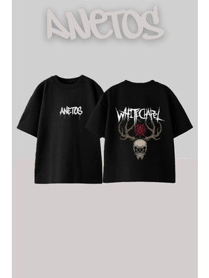 Anetos Whitechapel Logo Tasarım Sırt Baskılı Pamuk Siyah Oversize T-Shirt