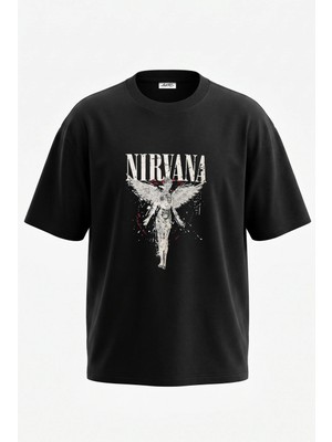 Anetos Nirvana In Utero Tasarım Sırt Baskılı Pamuk Siyah Oversize T-Shirt
