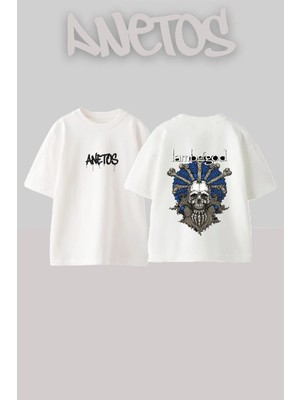 Anetos Lambofgod Skull Tasarım Sırt Baskılı Pamuk Beyaz Oversize T-Shirt