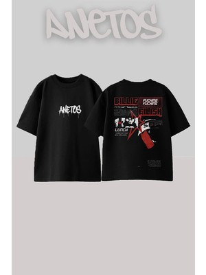 Anetos Billie Eilish 8 Tasarım Sırt Baskılı Pamuk Siyah Oversize T-Shirt