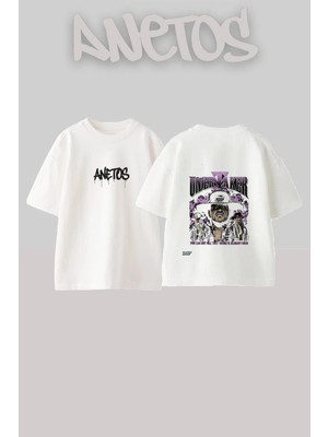 Anetos Undertaker Wrestler Tasarım Sırt Baskılı Pamuk Beyaz Oversize T-Shirt