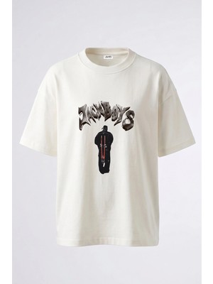 Anetos Jackboys Travis Scott Tasarım Sırt Baskılı Pamuk Beyaz Oversize T-Shirt