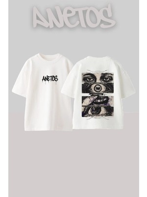 Anetos Lowest Points Tasarım Sırt Baskılı Pamuk Beyaz Oversize T-Shirt