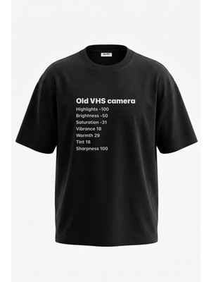 Anetos Old Vhs Camera Tasarım Sırt Baskılı Pamuk Siyah Oversize T-Shirt
