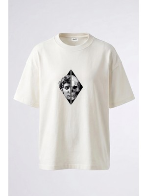 Anetos Statue Skull Tasarım Sırt Baskılı Pamuk Beyaz Oversize T-Shirt
