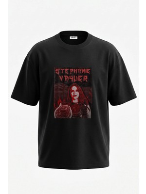 Anetos Stephonie Vogler Tasarım Sırt Baskılı Pamuk Siyah Oversize T-Shirt