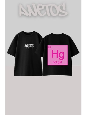 Anetos Hg Tasarım Sırt Baskılı Pamuk Siyah Oversize T-Shirt