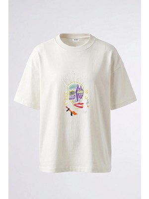 Anetos Arakly Boı Tasarım Sırt Baskılı Pamuk Beyaz Oversize T-Shirt