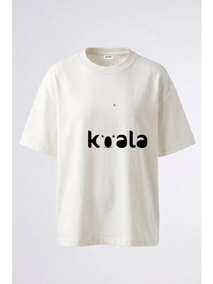 Anetos Koala Cartoon Tasarım Sırt Baskılı Pamuk Beyaz Oversize T-Shirt