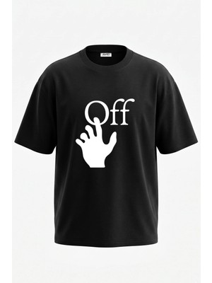 Anetos Off Hand Tasarım Sırt Baskılı Pamuk Siyah Oversize T-Shirt
