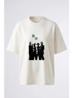 Anetos Breaking Bad_3 Tasarım Sırt Baskılı Pamuk Beyaz Oversize T-Shirt